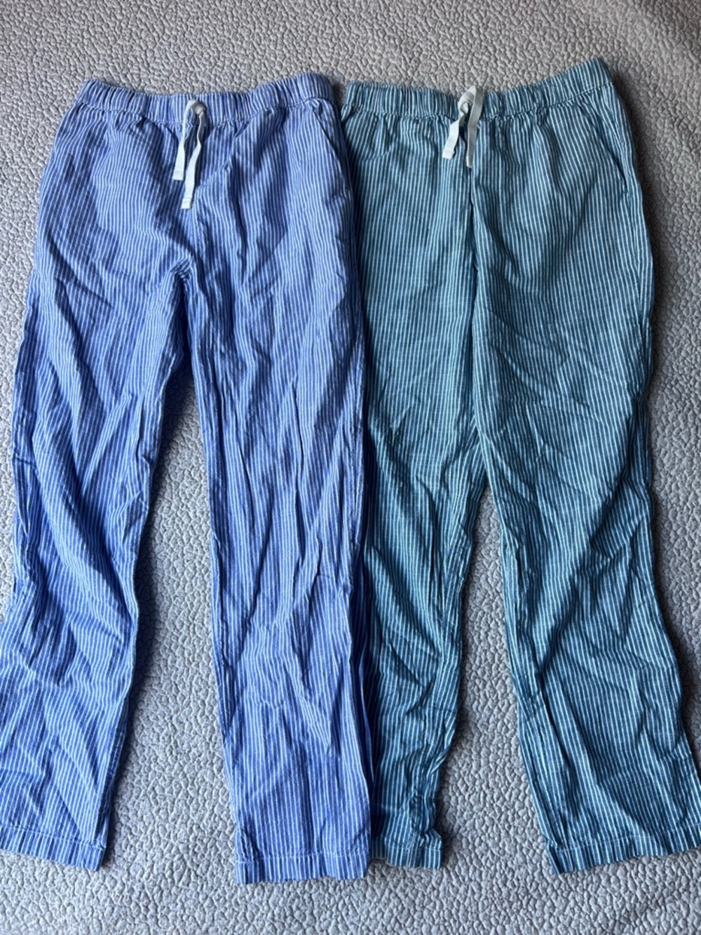 Bundle (2) Hanna Andersson Striped Beach Pants Atlantic Blue White Cotton Sz 12